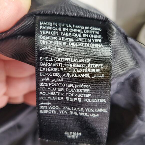 BEBE GRAY TWO TONE WOOL BLEND WRAP COAT Sz Medium Hooded Pockets Snap Button - Picture 8 of 12